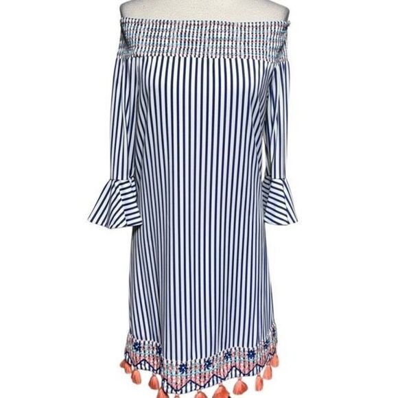 Cabana Life NWT St. Bart's Coveluxe Smocked Striped Dress Beachwear Small - Picture 1 of 8